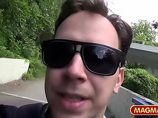 Banging busty Asian petite behind the bushes