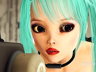 Sex in a spaceship. Space busty girl in cuffs gets fucked hard by sex robot in the lab