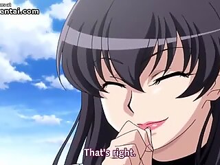 Hentai busty hot girl helps guy to cum